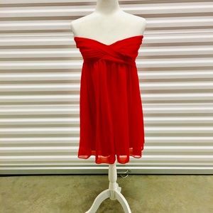 Red strapless dress
